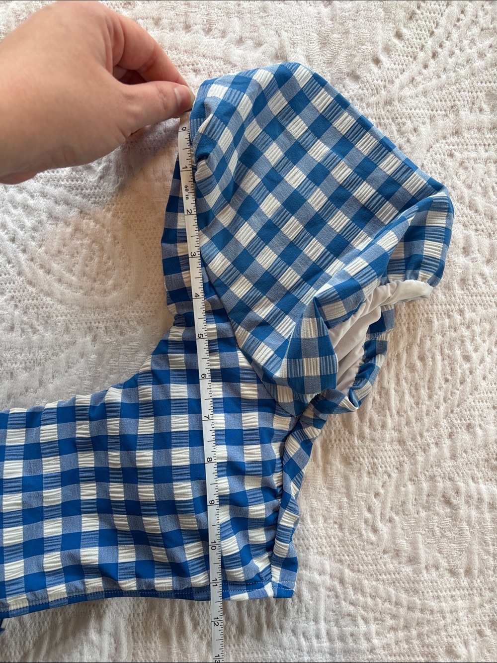 Gianni Bini Blue and White Gingham High Rise Puff Sleeve Bikini Swimsuit Size M - Picture 12 of 12